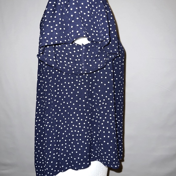 Express Off the Shoulder Blouse -Navy Blue with White Polka Dots Size: Medium - Picture 7 of 9